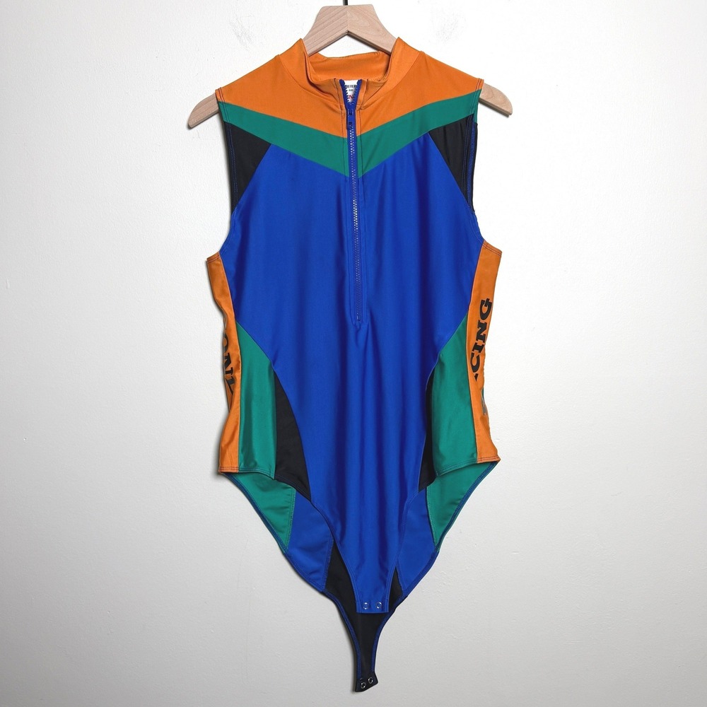 Forever 21 Plus Women Bodysuit 2X Blue Colorblock Honda Racing Quarter Zip